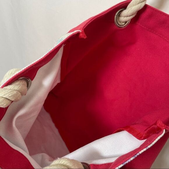 Coral Print Rope Handle Small Beach Tote Bag - Picture 10 of 11